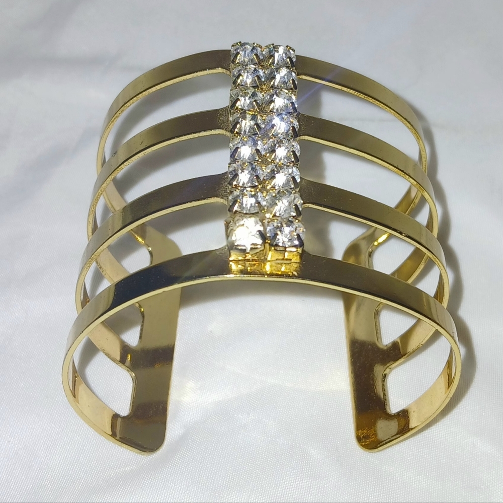 Elegant Goldtone Rhinestone Cuff Bracelet